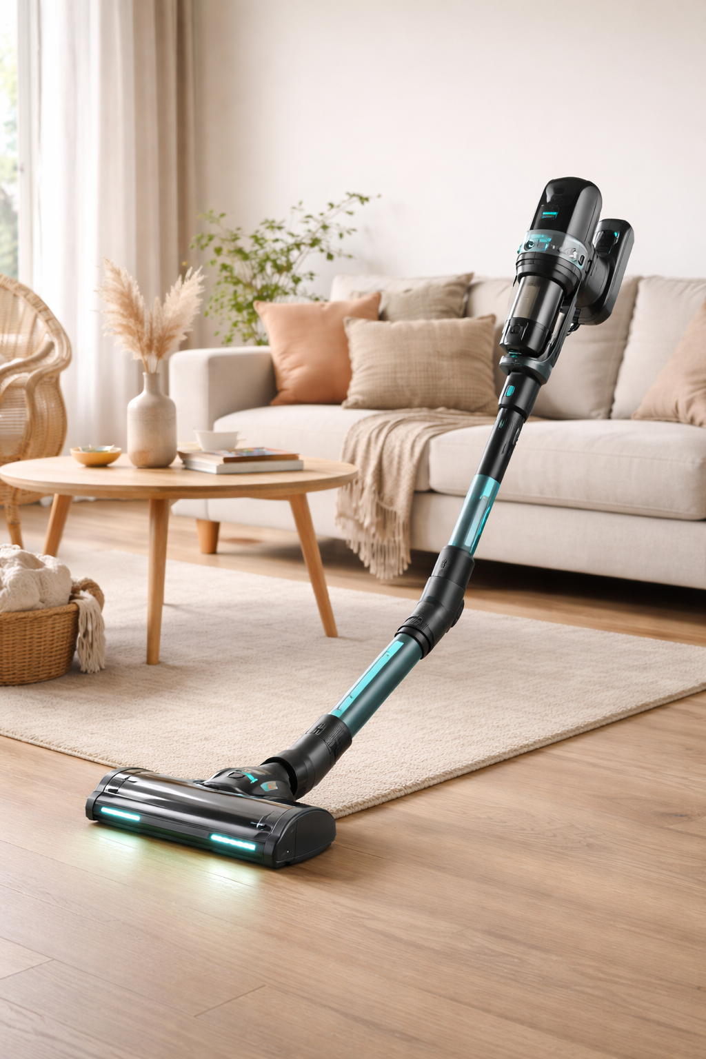 Rowenta X-Force Flex 15.60 sur parquet dans un salon
