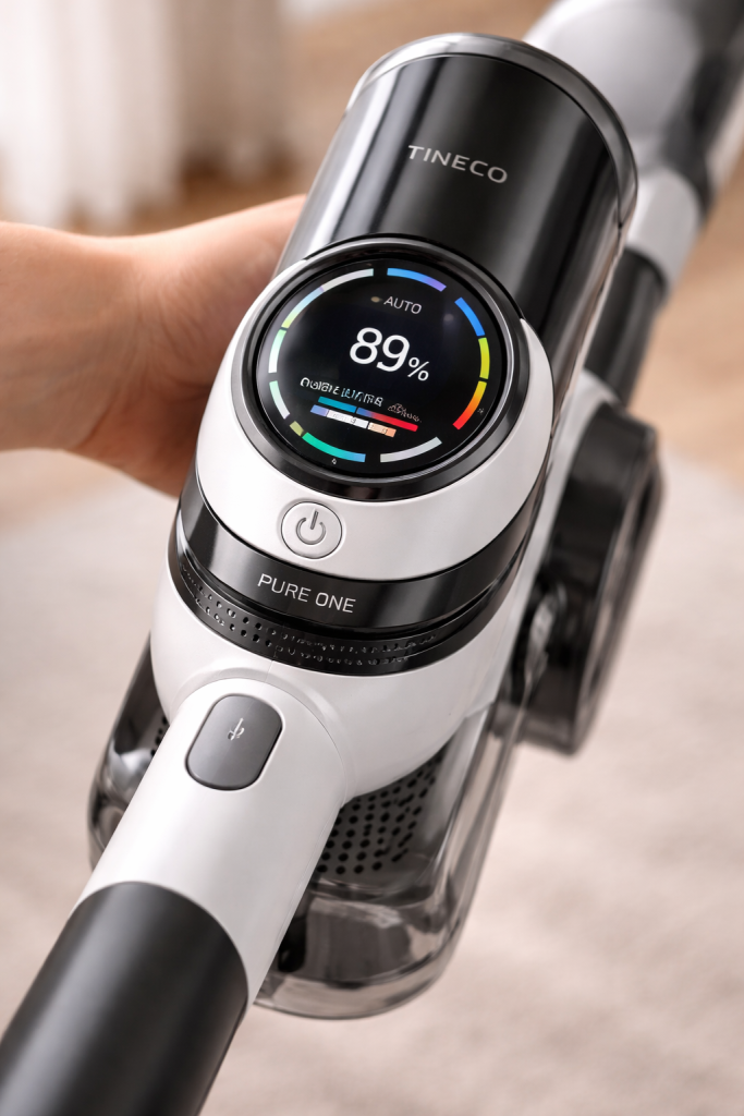 Écran intelligent du Tineco Pure One en gros plan