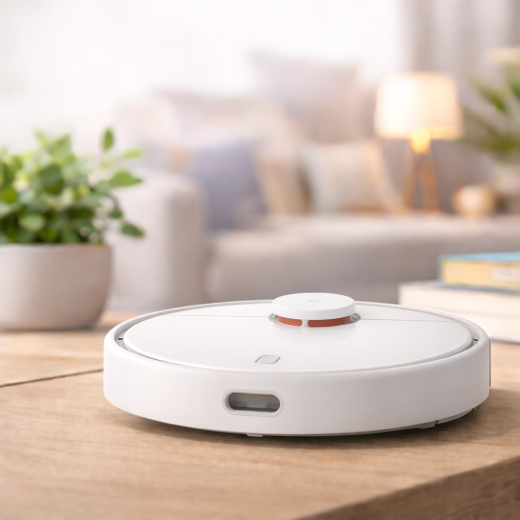 Aspirateur robot Xiaomi sur bois léger