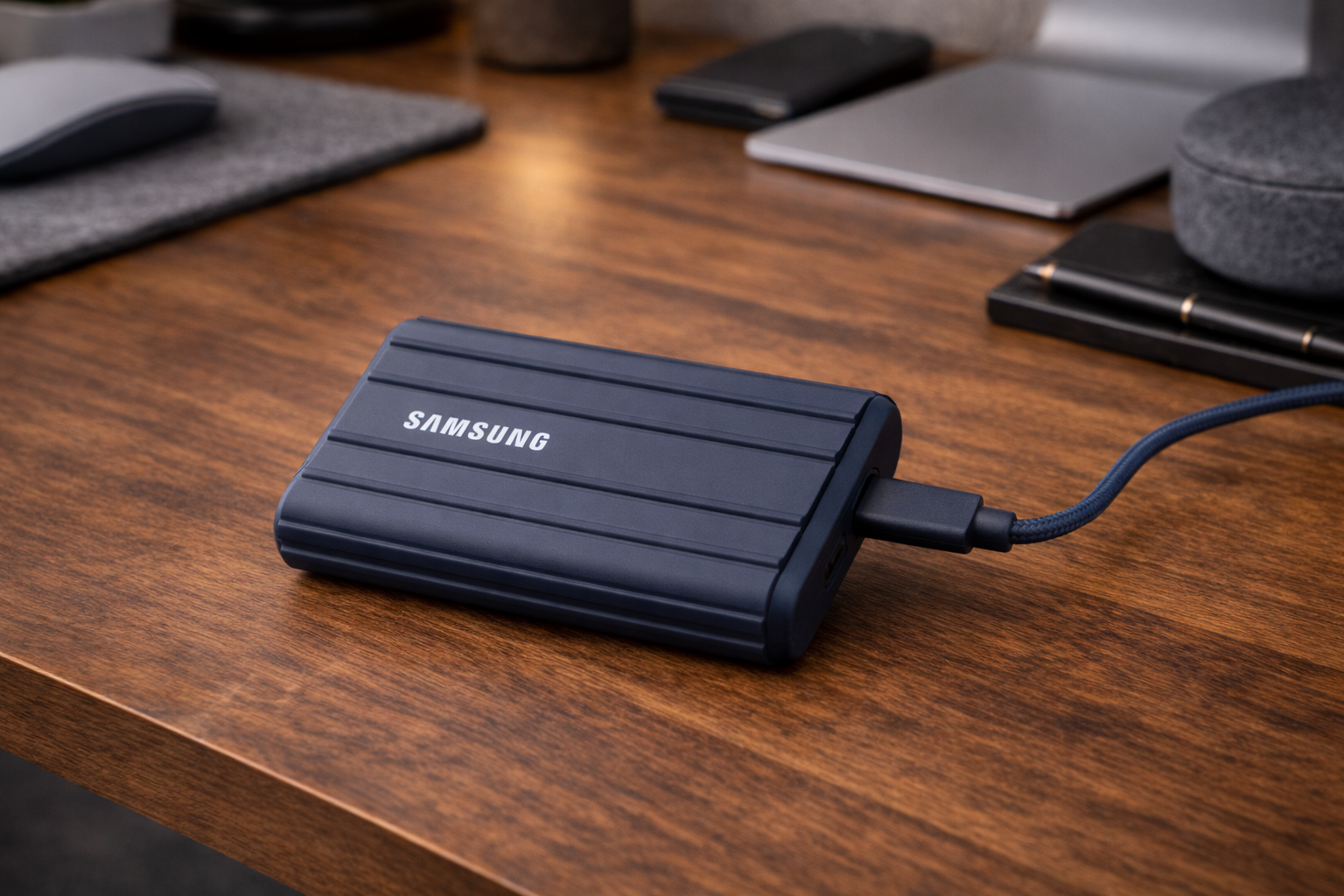 Disque SSD portable Samsung sur bureau