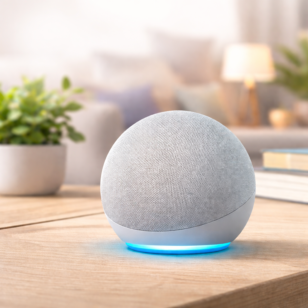 Echo Dot sur une surface en bois