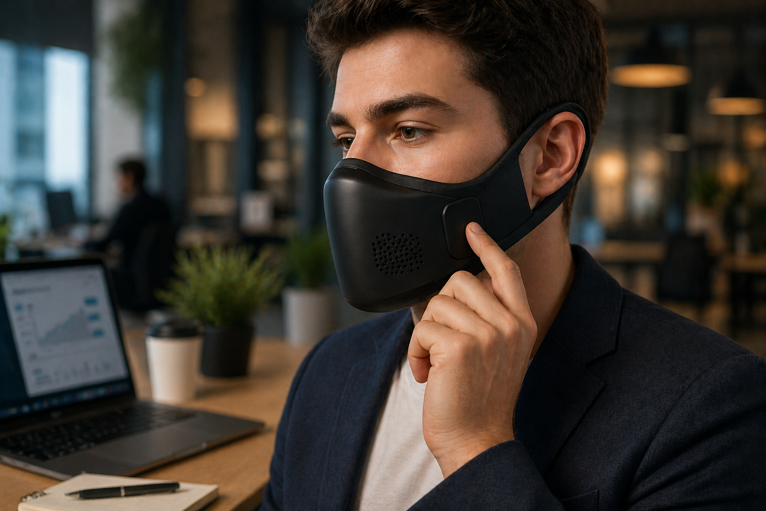 Masque Hushme cyberpunk pour appels confidentiels en public