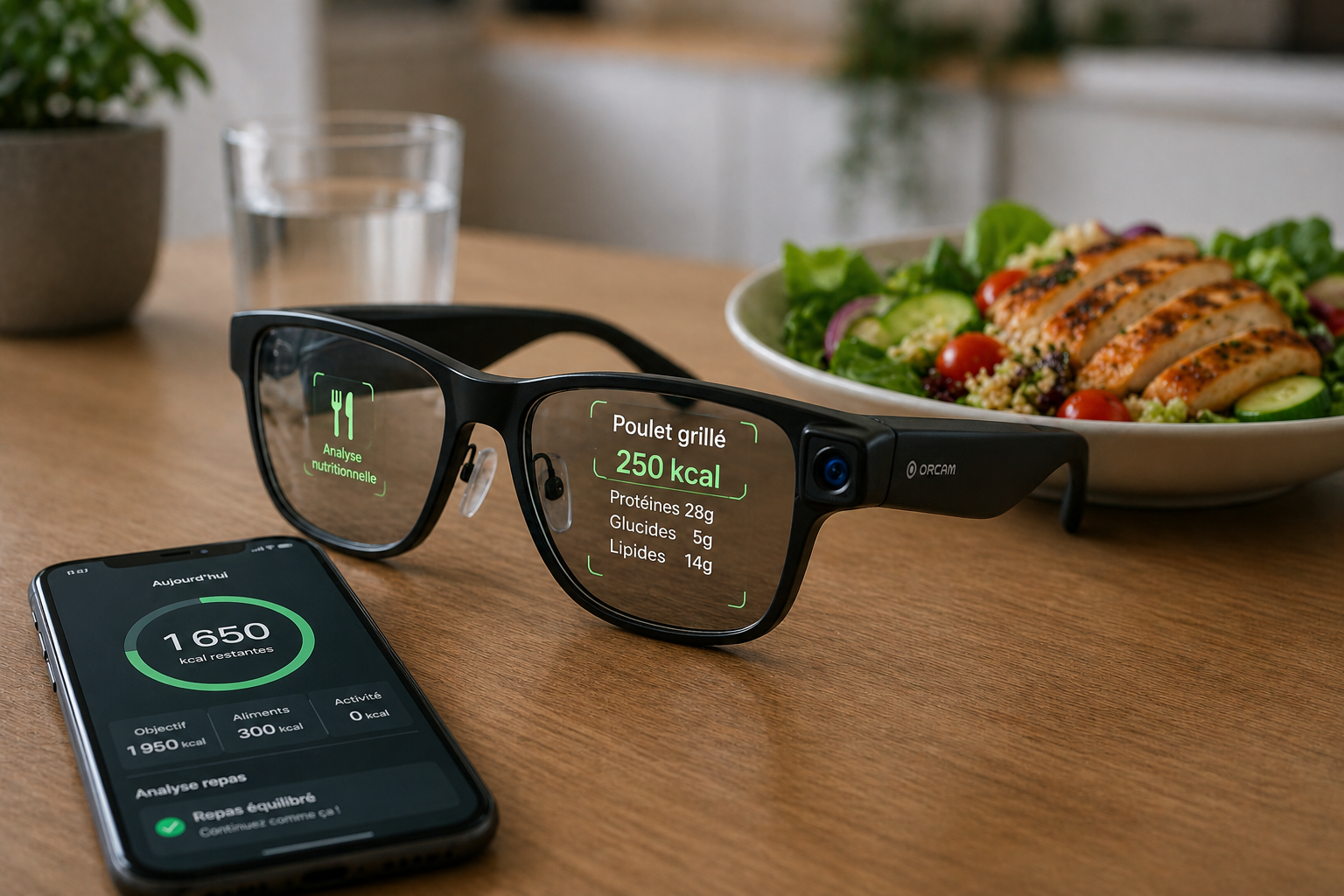 Lunettes connectées utilisant la réalité augmentée pour modifier la perception alimentaire et analyser un repas
