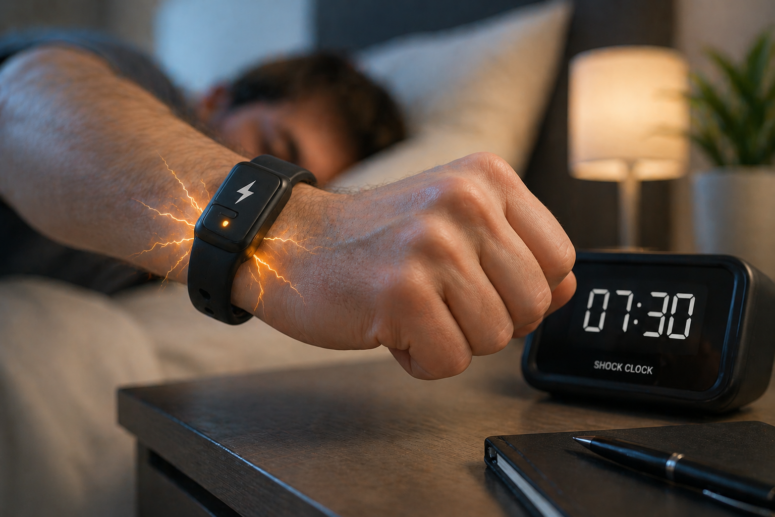 Bracelet connecté Pavlok Shock Clock envoyant une décharge pour se réveiller
