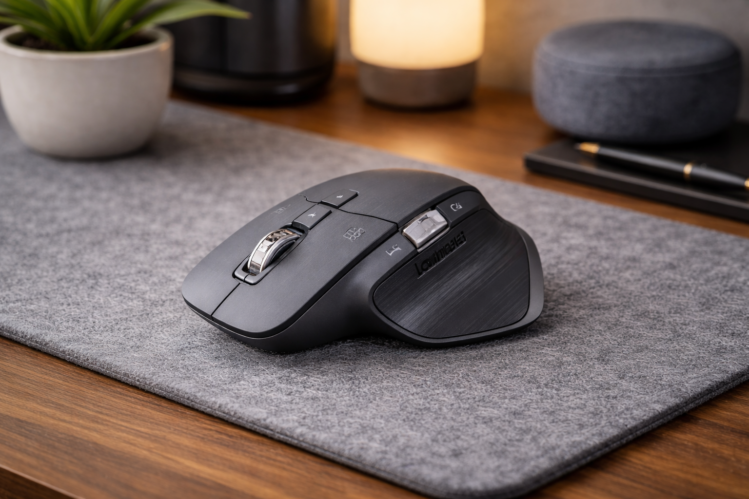 Souris Logitech sur un bureau en bois