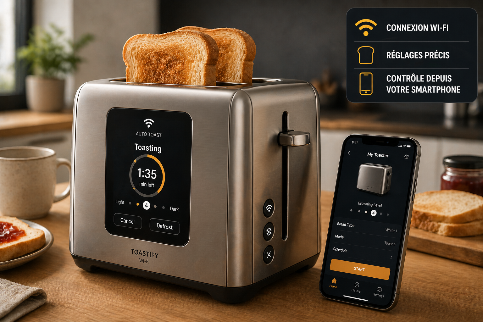 Grille-pain connecté Wi-Fi avec écran tactile et fonctions intelligentes